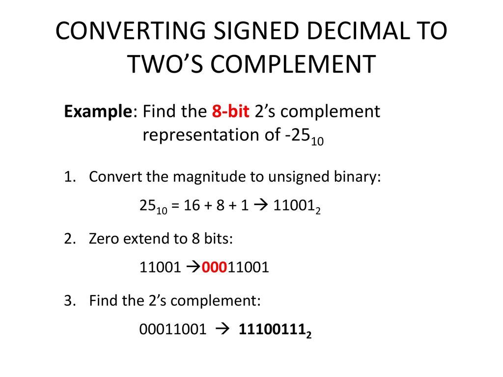 Decimal to store 2's complement converter